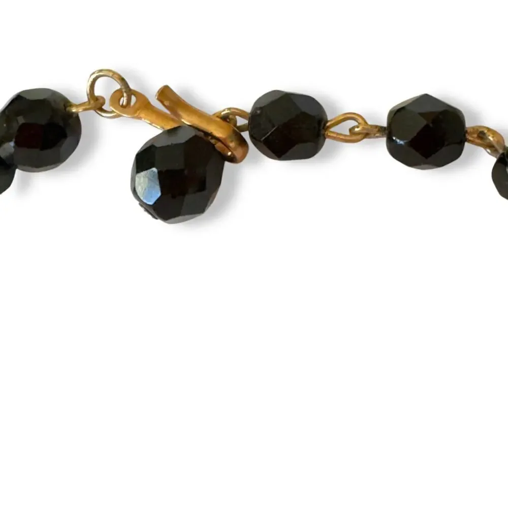 Vintage Laguna Black Jet Crystal Faceted Beaded Necklace NWT Estate Jewelry 28”
